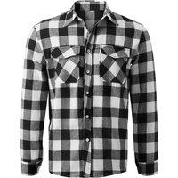MODISHION Men's Flannel Plaid Shirt with Turn-Down Collar in White | Size: Small