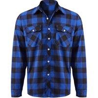 MODISHION Men's Flannel Plaid Shirt with Turn-Down Collar in Navy | Size: 2XL