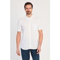 French Connection Men's Linen Blend Short Sleeve Chest Pocket Shirt in White | Size: XL