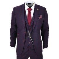 TruClothing Men's 3 Piece Suit Wool Tweed Herringbone in Purple | Size: 42R