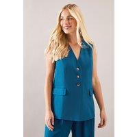 Wallis Women's Petite Three Button Pocket Detail Waistcoat in Aqua | Size: 8