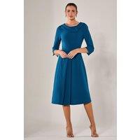 Jolie Moi Women's Roll Collar Long Sleeve Midi Dress in Teal | Size: 10