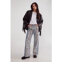 Tiger Print Denim Wide Leg Jean