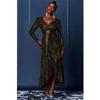 Jolie Moi Women's Sparkly Glitter Wrap Flare Maxi Dress in Gold | Size: 8