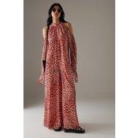 Bohemian Halter Cold Shoulder Flared Sleeve Jumpsuit