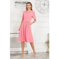 Jolie Moi Women's Beckie Fold Over Neck Dress in Coral | Size: 14