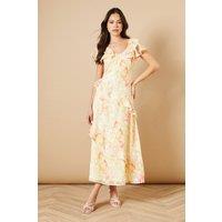 Oasis Women's Ruffle Sleeve Jacquard Midi Dress in Yellow | Size: 10