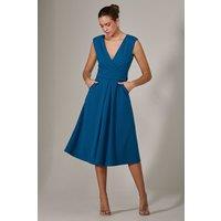 Jolie Moi Women's Sleeveless Tie Waist Midi Dress in Teal | Size: 18