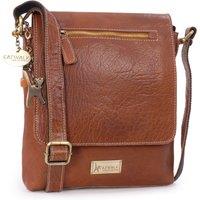 Catwalk Collection Handbags Women's Anja Leather Crossbody Messenger Bag in Tan | Size: Medium