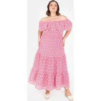 Lovedrobe Women's Embroidered Bardot Neck Midi Dress in Pink | Size: 24