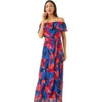 Roman Women's Floral Print Bardot Belted Maxi Dress in Navy | Size: 10