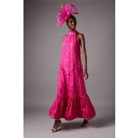 Halter Burnout Jacquard Maxi Holiday Dress