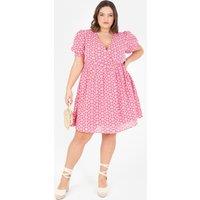 Lovedrobe Women's Embroidered Short Sleeve Faux Wrap Mini Dress in Pink | Size: 24