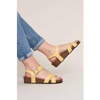 Moshulu Women's 'Bigbury 2' Leather Cross-Over Sandals in Yellow | Size: 6