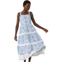 Roman Women's Broderie Strappy Midi Dress in Blue | Size: 20