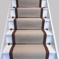RainbowHome Herringbone Chalk Beige Wool Stair Runner with 100% Brown Cotton Border | Size: 65 cm x 650 cm