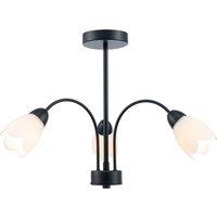 Happy Homewares Contemporary Ceiling Lamp Fitting with Opal White Floral Petal Glass Shades in Black