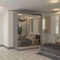 Sliding Wardrobes 4U Modern Sliding Wardrobe Full Mirror with LED Light 150cm x 217cm in Grey | Size: 150 cm x 217 cm