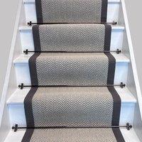 RainbowHome Herringbone Dapple Pure Wool Stair Runner With 100% Cotton Grey Border in White | Size: 50 cm x 700 cm