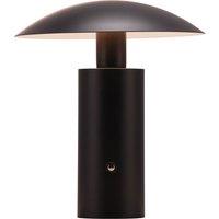 Happy Homewares Designer Flat Cone Mushroom Rechargeable & Dimmable Table Lamp in Matte Black