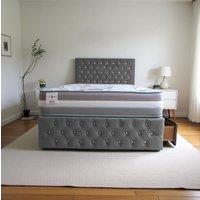 Knight Sleep Delaware Plush Bed With Mattress, 2 Drawers Same Side & Headboard in Silver | Size: Small Single