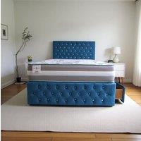 Knight Sleep Delaware Plush Bed With Mattress, 2 Drawers Same Side & Headboard in Navy | Size: Small Single