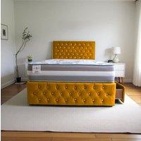 Knight Sleep Delaware Plush Bed With Mattress, 2 Drawers Same Side & Headboard in Mustard | Size: Small Single