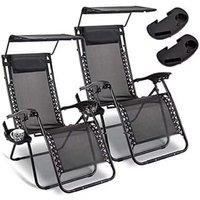 Marco Paul 3 Piece Zero Gravity Sun Lounger Set with Canopy Shade & Side Table in Black