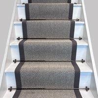 RainbowHome Herringbone Java Stair Runner with 100% Cotton Grey Border in White | Size: 70 cm x 650 cm