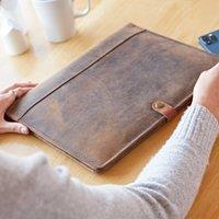 Paper High Distressed Buffalo Leather Document Portfolio in Brown