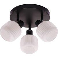 Happy Homewares Modern Designer Matte Black Spot Ceiling Light with White Ribbed Glass Shades