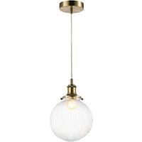 Happy Homewares Traditional Vintage Lantern Pendant Light with Clear Glass Ribbed Shade in Metallic Gold