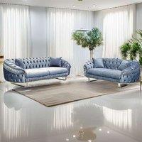 Sliding Wardrobes 4U Cammen 3+2 Plush Velvet Chesterfield Sofa Set Available in 3 Colors in Grey | Size: 5 Pack