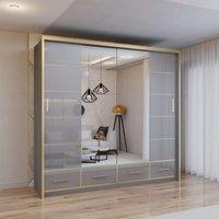 Sliding Wardrobes 4U Modern High Gloss Sliding Wardrobe with LED Light 203cm x 220cm in Grey | Size: 203 cm x 220 cm