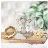 KDMD Luna Moth Double Walled Glass Mug with Crystal Tea Infuser in Clear