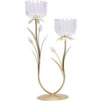 Hestia 2 Stem Candle Holder With Clear Glass On Gold Base