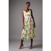 Coast Women's Floral Sequin Midi Dress With Ribbon Tie | Size: 12