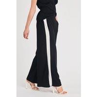French Connection Women's Wide Leg Crepe Trousers with Leg Stripe in Black | Size: 16