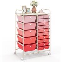 Costway 15 Drawer Rolling Storage Cart Tools Scrapbook Paper Organizer Lightweight in Red