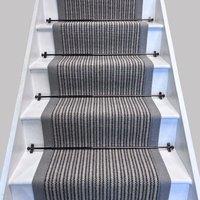 RainbowHome Devonian Stripe Raleigh Wool Stair Runner With 100% Cotton Grey Border in Dark Navy | Size: 70 cm x 700 cm