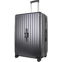 JLY Lightweight Hard Shell Suitcase with Cupholder & Waterproof Pocket in Black | Size: Small