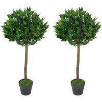 Leaf 90cm Design UK Pair of Artificial Bay Topiary Ball Trees in Green