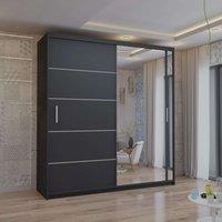 Sliding Wardrobes 4U Contemporary 2-Door Sliding Wardrobe with Mirror Door W150cm x H217cm in Black