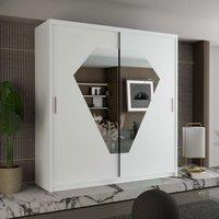 Sliding Wardrobes 4U Contemporary Double Door Sliding Wardrobe with Decorative Mirror - 203cm in White