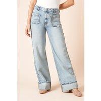 Dorothy Perkins Women's Straight Leg Jean With Patch Pockets in Bleach Wash | Size: 12