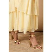 Oasis Women's Milla Covered Buckle High Block Heel Sandals in Gold | Size: 3