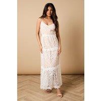 Oasis Women's Occasion Lace Strappy Midi Dress in Ivory | Size: 12