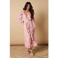 Oasis Women's Petite Printed V Neck Cold Shoulder Belt Detail Midi Dress | Size: 8