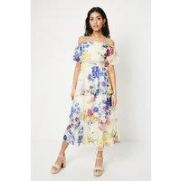 Oasis Women's Petite Organza Floral Bardot Midaxi Dress | Size: 10