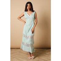 Oasis Women's Petite Dobby Chiffon Lace Insert Midi Dress in Sage | Size: 10